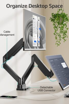 MOUNT PRO Soporte de Escritorio Doble para Monitores Ultraanchos de hasta 39” – Brazo de Resorte de Gas de Alta Resistencia con Puertos USB y Gestión de Cables