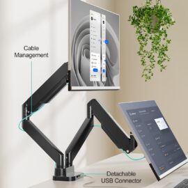 MOUNT PRO Soporte de Escritorio Doble para Monitores Ultraanchos de hasta 39” – Brazo de Resorte de Gas de Alta Resistencia con Puertos USB y Gestión de Cables
